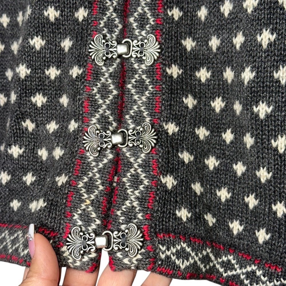 PHD Vintage 80s Ramie Cotton Toggle Scandinavian Fleur De Lis Cardigan Sweater - Picture 7 of 12